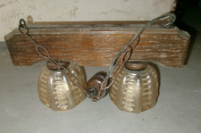 Hängelampe rustikal bäuerlich Holzbalken an Kette mit 2 Glasschirme Hängeleuchte