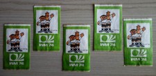 5x WM 1974 Werbe Aufkleber  TIP & TAP Fussball Weltmeisterschaft 74