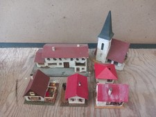 VAU-PE u. FALLER, Holz, Konvolut Häuser / Kirche, zum herrichten, alt, H0