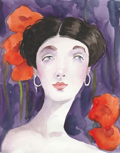 Original aquarell frau mit - original, aquarell,