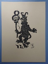 altes Exlibris Druck Teufel Satan Luzifer Beelzebub Pferdefuß Mephisto Diabolo