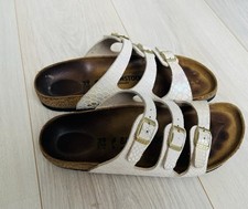 Birkenstock Florida rosa Kroko-Optik, Gr.39, schmale Form, getragen