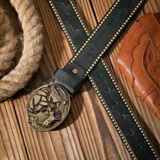 Ledergürtel schwarz oval N 2 Hirsch Gürtelschnalle Buckle Jagd Tracht Western