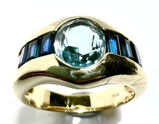 Ring 585 Gold 0.90 ct Saphir+2.00 ct. blauer Topas 59 / 18,8 mm - änderbar 8,6gr