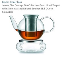 Jenaer Glas 1 Liter Teekanne mit Stahlei & Teewärmständer