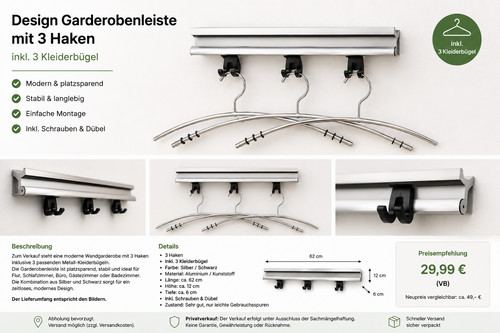 Wandgarderobe mit 3 - wandgarderobe, cm