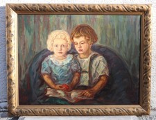 Josefa Berens-Totenohl (1891-1969) - 2 Geschwister auf Sofa sitzend - Gemälde