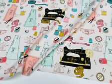 Nähzubehör Druck Stoffnadeln Spulen Wohndeko Vorhänge 140 cm breit - rosa