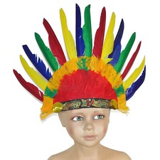 KINDER INDIANER KOPFSCHMUCK / Karneval Häuptling Federn Kostüm Federkopfschmuck