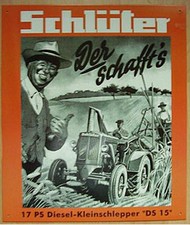 Retro Blechschild Oldtimer Traktor Schlüter DS15  17PS Schlepper  40x33cm