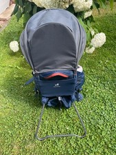 Kinder-Rückentrage Deuter blau grau mit Sonnenschutz, Stützfuß ausklappbar
