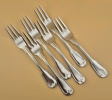 Alt FADEN Augsburger Faden BSF 18/10 Edelstahl Gebraucht 6 Kuchengabeln 15,1cm