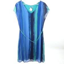 COMMA Kleid Dress Silk Blend Streifen Blau Grün Gr. 34