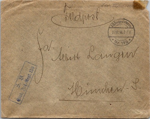 Germany 1916 feldpost cover - feldpost, sb