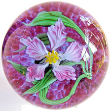 Briefbeschwerer Paperweight GRANT RANDOLPH Blüte in Rosa 2001, handsigniert!