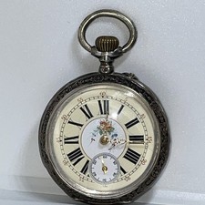 Antike bäuerliche Taschenuhr,Pferdemotive, D.4.5cm,B.1.3cm,1890-1920