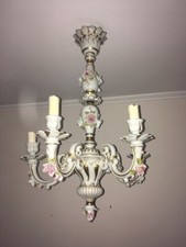 Porzellankronleuchter, Manufaktur Neapel/Capodimonte? antik elektrifiziert