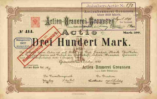 Actien brauerei greussen - actien, 1883