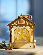 3 in 1: Spieluhr, Krippe und Leuchtdeko in einem  Holz in Scherenschnitt-Optik