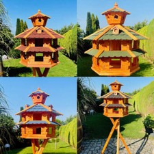 DARLUX Vogelvilla XXL Sechseck Doppelstock Vogelhaus Braun/Rot/Grün/Blau/Schwarz