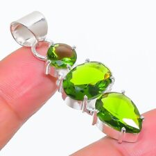 Handgefertigter grüner Peridot Edelstein 925 Sterlingsilber Schmuck Anhänger ...