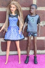 MATTEL BARBIE KEN PUPPE K29 PAAR FASHIONISTAS SCHWARZE AFROLOOK KLEID RASTA RAR