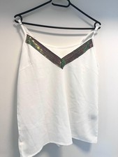 Sexy Damen Top Weiß mit Pailletten V-Ausschnitt Glitzer Party Oberteil Gr.36/38 