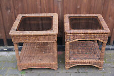 Rattan Korb Möbel Beistelltisch Glasplatte Blumentisch Blumenständer Holz