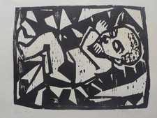 JOSEF RICHTER, Zwickau - Kleines Kind. Holzschnitt signiert, 1967