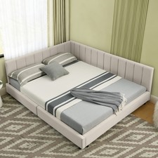 Doppelbett 140x200 cm Samt-Oberfläche Hoher Rückenlehne Beige (ohne Matratze)