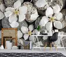 3D Weiße Blumen H9026 Tapete