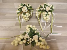 3 Kerzenring für Stabkerzen weiße Trauben / Rosen Kunstblumen künstliche Blumen