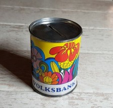 Alte Spardose Volksbank Sparbüchse Blech Blumen Reklame Werbung