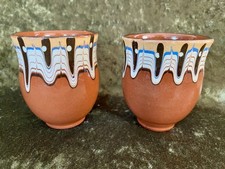 2 Becher Gläser Wein Pfauenauge Bulgarische Keramik Braun DDR Vintage