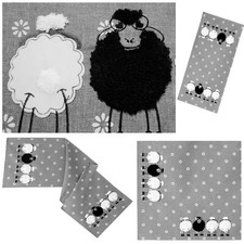 SCHWARZES SCHAF Grau Tischläufer Mitteldecke APPLIKATION Ostern