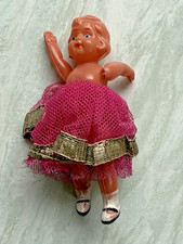 Celluloid Puppe 1950er Schmetterling Marke 12 cm rosa Kleid Nachkriegszeit