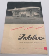 M.V. Jakober A.G. 50er Jahre Werbeblatt ( Tankstelle und Reifenwechsel )  (5902)
