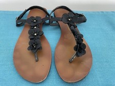 Atmosphere Damen Schuhe Sandalette Zehentrenner Schwarz Blumen 39/ 6 