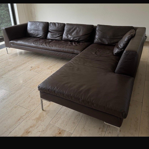 Braunes leder ecksofa form - braunes,
