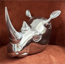 Nashorn Wanddekoration, Deko, Dekoration silber, extravagant, Aluminium massiv