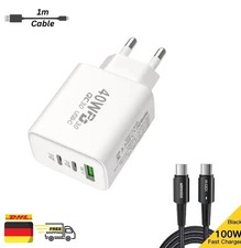 3-fach Schnellladegerät 40W Netzteil 2x USB-C + 1x USB Charger Mehrfach Stecker