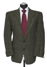 Harris Tweed Herren Sakko Jackett 24 grün oliv kariert Einreiher 2-Knopf