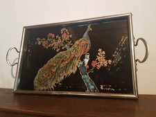 Altes Tablett Retro Hinterglasbild  Hinterglasmalerei Vögel  Requisite 215M
