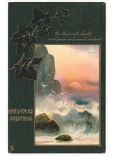 1913 Antike Weihnachtskarte Efeu In Relief Küstenlinie Weihnachtsgrüße