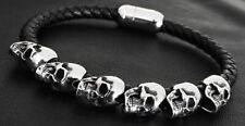 Totenkopf Schädel Anhänger Armband Leder Edelstahl Herren Schmuck Biker AE044