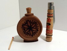 Indianer Messer Trommel handbemalt Brandzeichen Kurios Unikat Setzkasten Mini