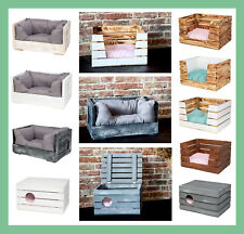 Hundekorb Holzkiste gepolstert Truhe Körbchen Obstkistenlook Hundebett Obstkiste