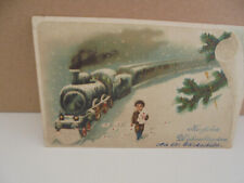 Künst.PrägeAK Herzl. Weihnachtsgrüsse Eisenbahn,Junge,Briefe,Schnee,Tannenz. nic