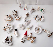 20 er Set Engel Glocken Weiß Christbaum Anhänger Holz Figuren mini Weihnachten
