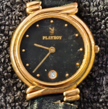 Playboy Damen Armbanduhr Armband Uhr Schwarz mit Datumsanzeige Vintage Defekt